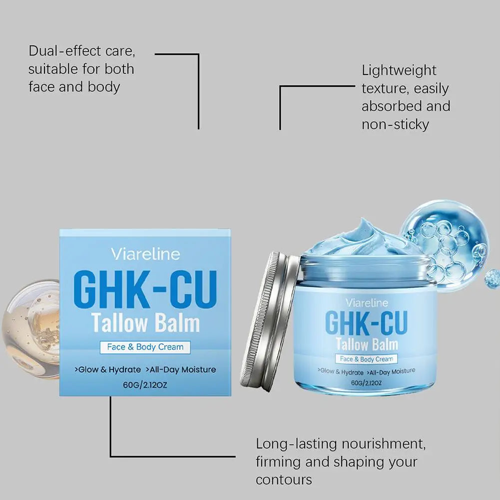 GHK-Cu Peptide Cream for Face, Blue Beef Tallow Moisturizer with Copper Peptides Gentle Safe for Face Hands Body Deep Nourishing