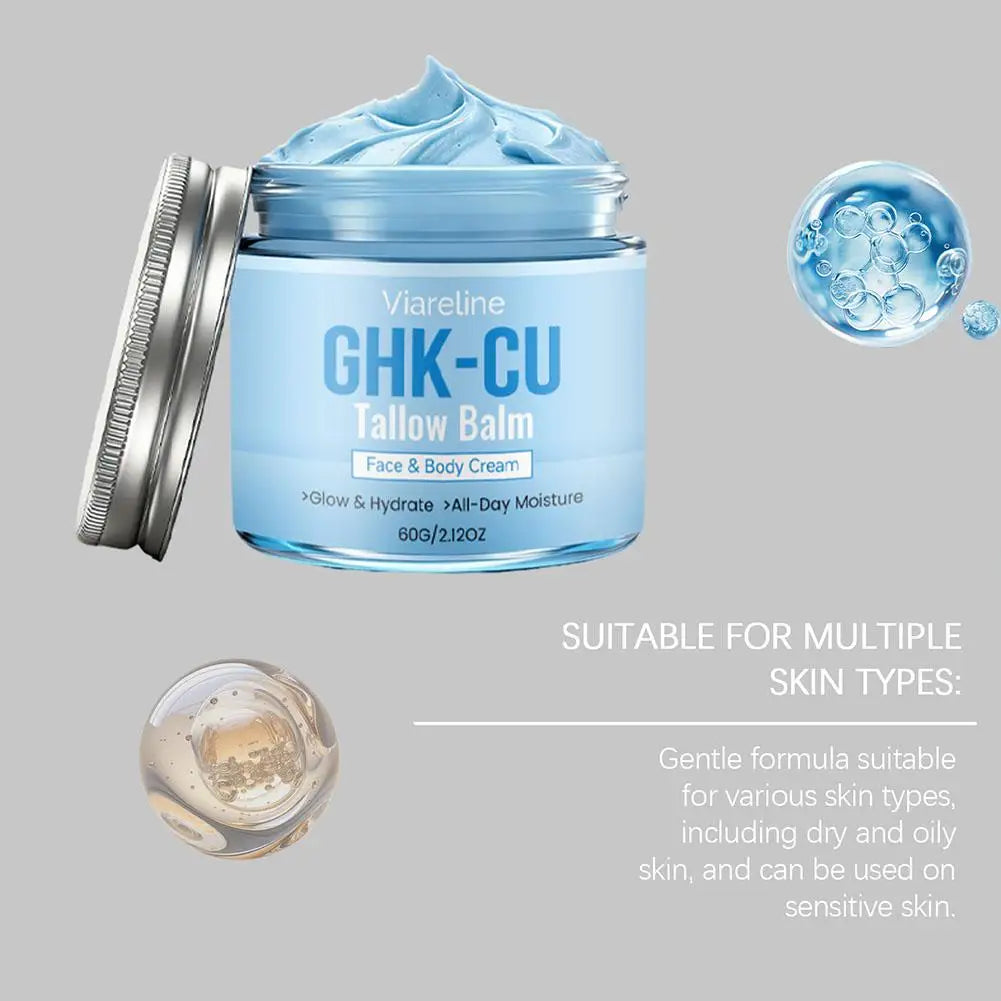 GHK-Cu Peptide Cream for Face, Blue Beef Tallow Moisturizer with Copper Peptides Gentle Safe for Face Hands Body Deep Nourishing