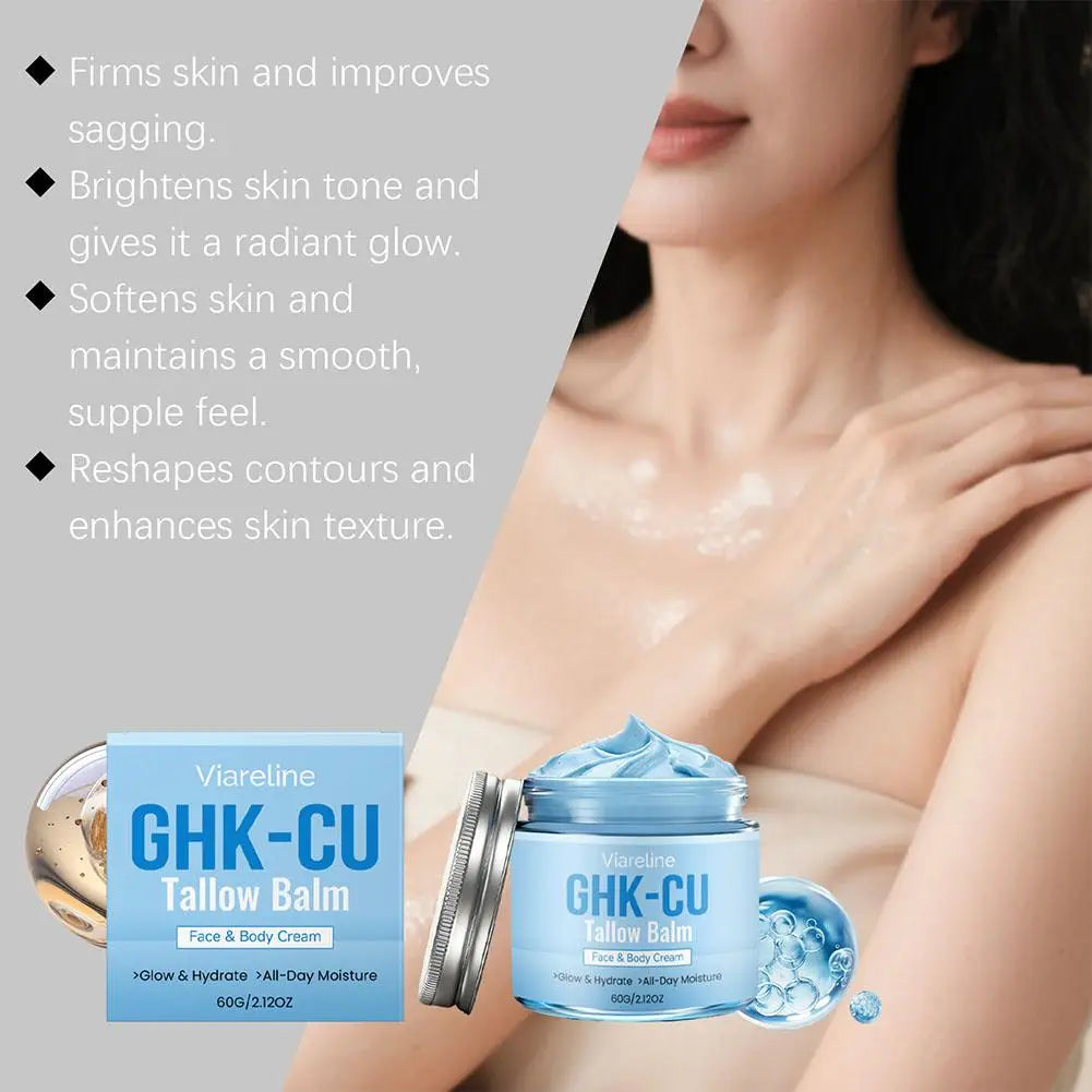 GHK-Cu Peptide Cream for Face, Blue Beef Tallow Moisturizer with Copper Peptides Gentle Safe for Face Hands Body Deep Nourishing
