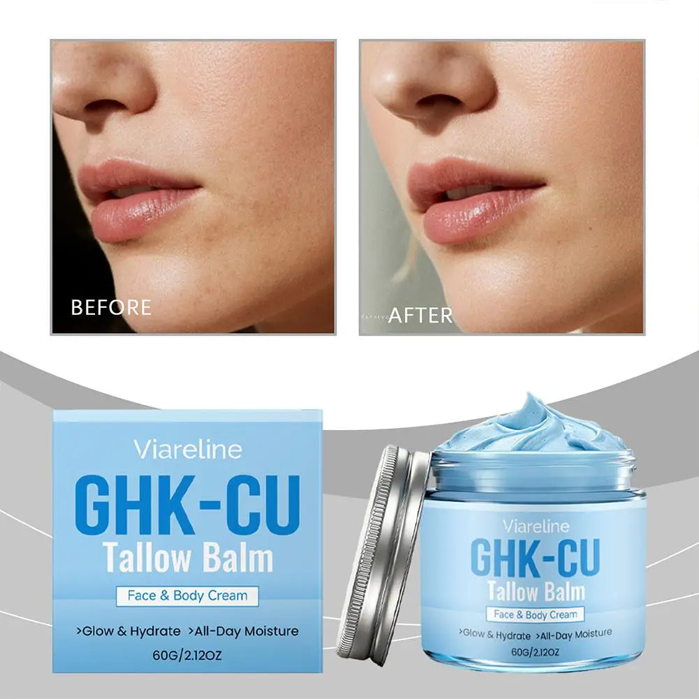 GHK-Cu Peptide Cream for Face, Blue Beef Tallow Moisturizer with Copper Peptides Gentle Safe for Face Hands Body Deep Nourishing